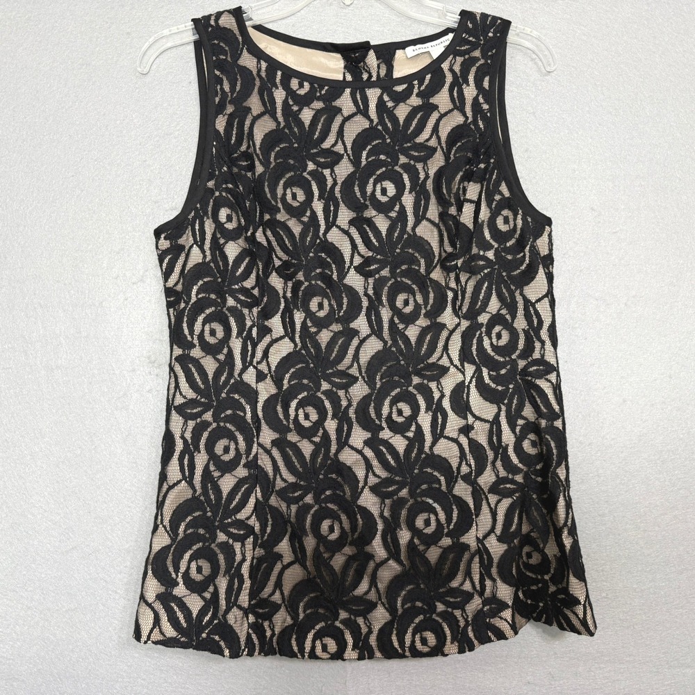 Banana Republic Sleeveless‎ Black Lace Top Nude Lined Floral Tank Size 8 Elegant